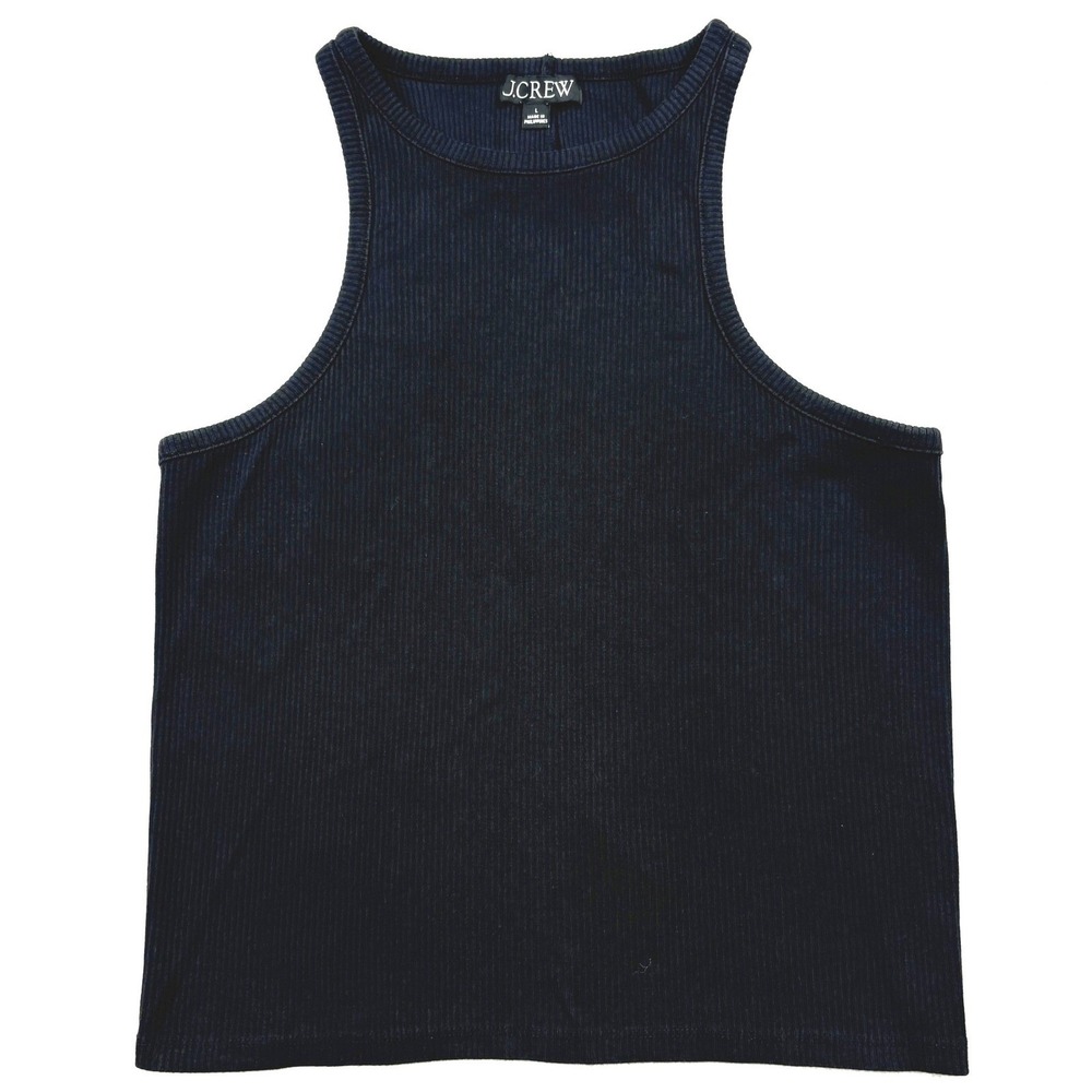 JCrew High Neck Tank Top Womens L Black Ribbed Racerback Cutaway Cotton Modal